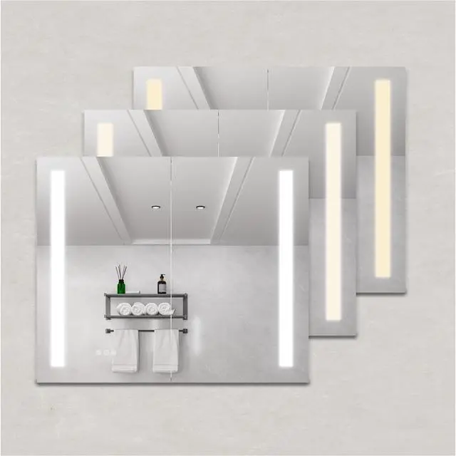Alt view image 3 of 3 - 36 x 30 inch Medicine Cabinet with LED Vanity Mirror, Anti-Fog, Dimmable, Recessed or Surface Mount, Aluminum 3000K~6000K Lighted Double Door Bathroom Cabinet with Touch Switch
