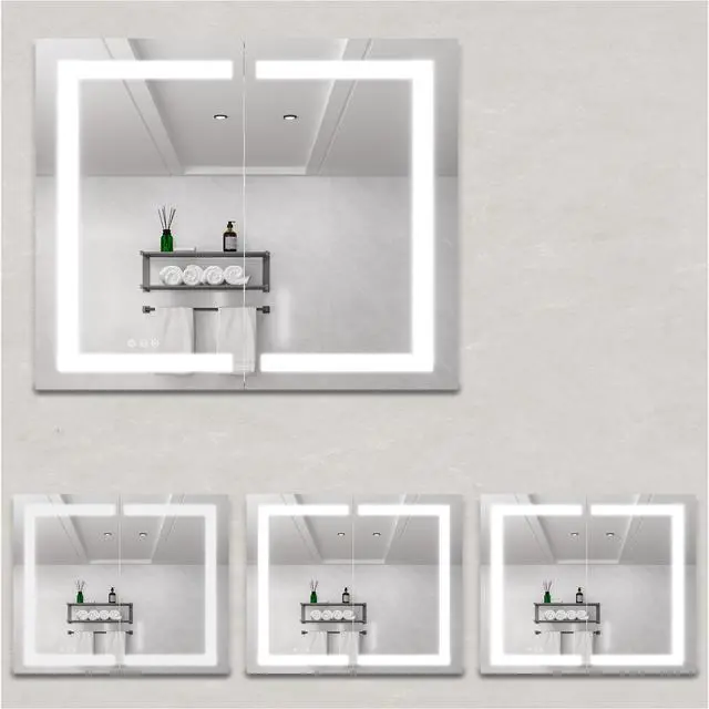 Alt view image 4 of 4 - 36 x 30 inch Medicine Cabinet with LED Vanity Mirror, Anti-Fog, Recessed or Surface Mount, Waterproof, Dimmable, Aluminum 3000K~6000K Lighted Double Door Bathroom Cabinet with Touch Switch