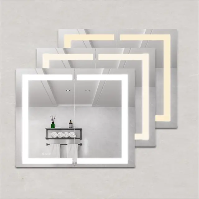 Alt view image 3 of 4 - 36 x 30 inch Medicine Cabinet with LED Vanity Mirror, Anti-Fog, Recessed or Surface Mount, Waterproof, Dimmable, Aluminum 3000K~6000K Lighted Double Door Bathroom Cabinet with Touch Switch