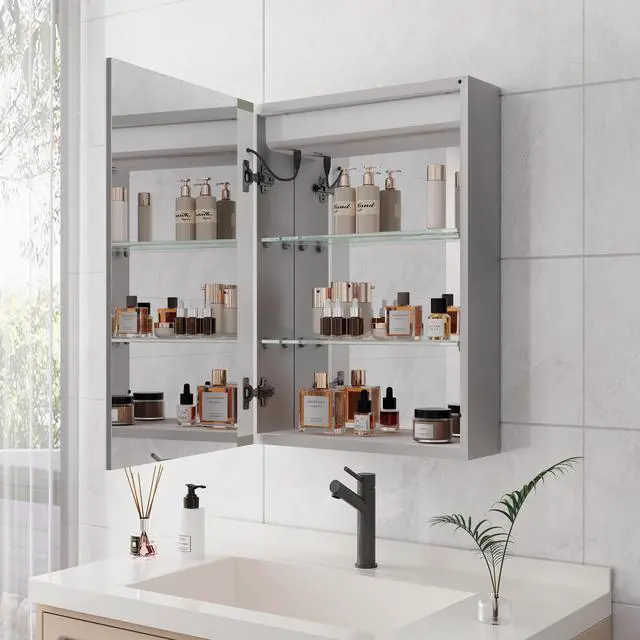 Alt view image 6 of 6 - Bathroom Medicine Cabinet with Lights, 28×20 Inch LED Medicine Cabinet with Mirror, Lighted Medicine Cabinet with Defogger, Dimmer, Digital Clock & Temp Display, Surface Mount
