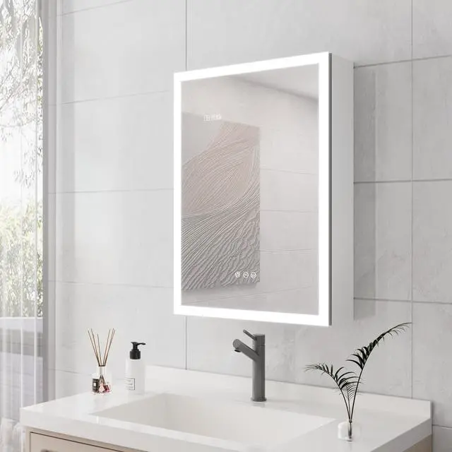 Alt view image 5 of 6 - Bathroom Medicine Cabinet with Lights, 28×20 Inch LED Medicine Cabinet with Mirror, Lighted Medicine Cabinet with Defogger, Dimmer, Digital Clock & Temp Display, Surface Mount