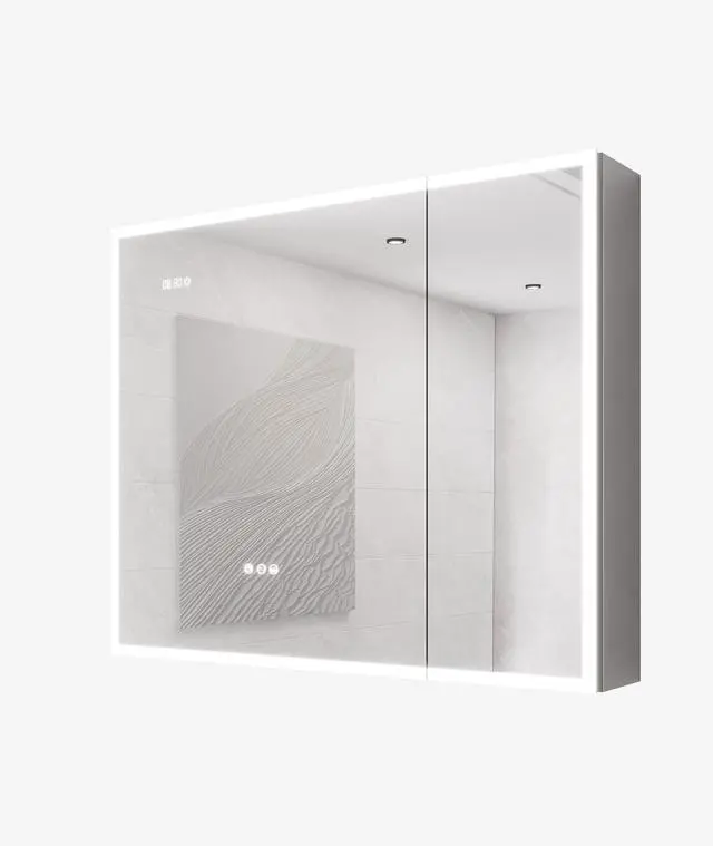 Main image of Bathroom Medicine Cabinet with Lights, 36×30 Inch LED Medicine Cabinet with Mirror, Double Door Lighted Medicine Cabinet with Defogger, Dimmer, Clock & Temp Display, 2 Outlets & USB Ports