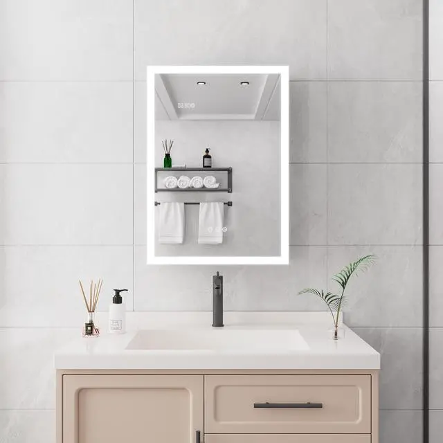 Alt view image 3 of 6 - Bathroom Medicine Cabinet with Lights, 28×20 Inch LED Medicine Cabinet with Mirror, Lighted Medicine Cabinet with Defogger, Dimmer, Digital Clock & Temp Display, Surface Mount