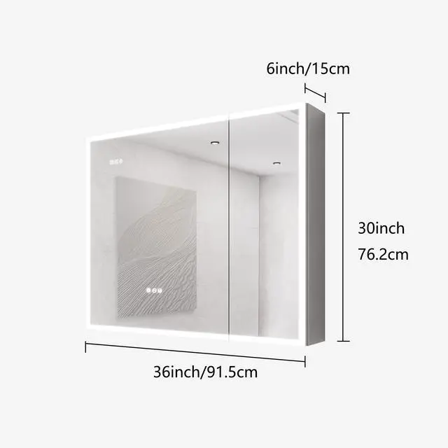 Alt view image 2 of 5 - Bathroom Medicine Cabinet with Lights, 36×30 Inch LED Medicine Cabinet with Mirror, Double Door Lighted Medicine Cabinet with Defogger, Dimmer, Clock & Temp Display, 2 Outlets & USB Ports