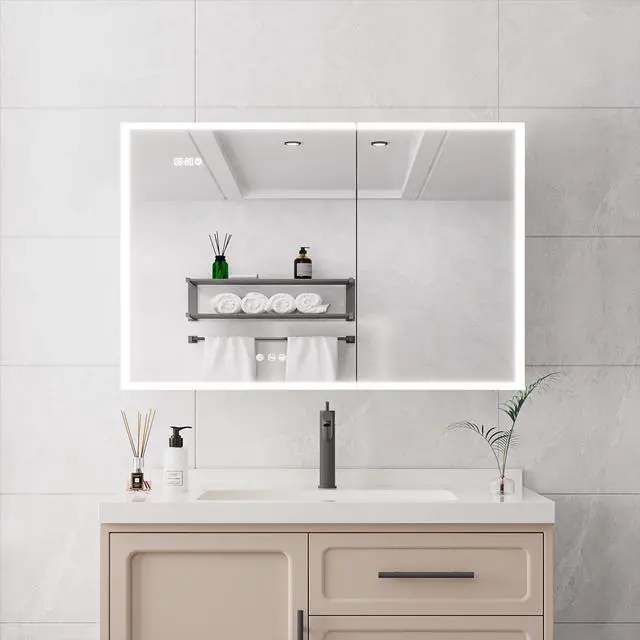Main image of Bathroom Medicine Cabinet with Lights, 36×24 Inch LED Medicine Cabinet with Mirror, Double Door Lighted Medicine Cabinet with Defogger, Dimmer, Clock & Temp Display, 2 Outlets & USB Ports