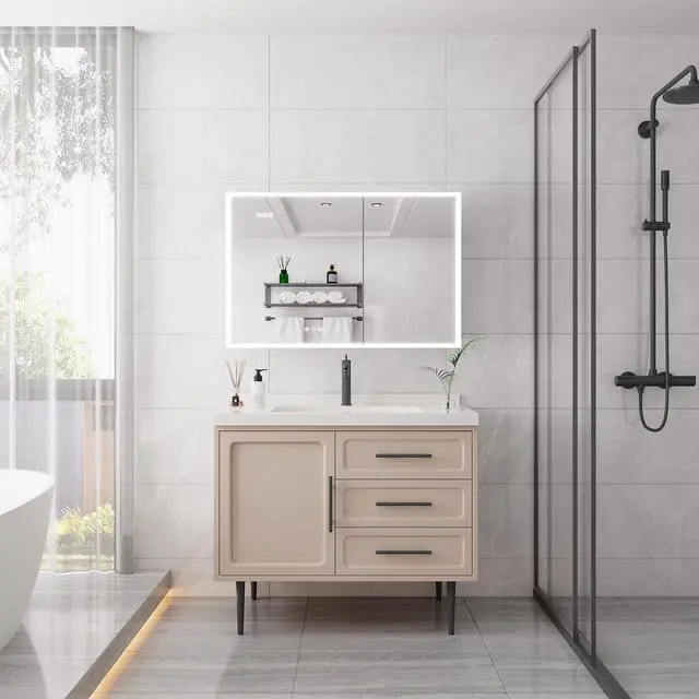 Alt view image 2 of 6 - Bathroom Medicine Cabinet with Lights, 36×24 Inch LED Medicine Cabinet with Mirror, Double Door Lighted Medicine Cabinet with Defogger, Dimmer, Clock & Temp Display, 2 Outlets & USB Ports