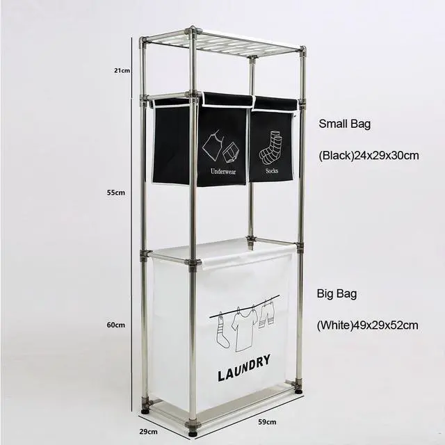 Alt view image 7 of 7 - Laundry Hamper 3 Tier Laundry Sorter with 4 Removable Bags for Organizing Clothes, Laundry, Lights, Darks ,Three hooks