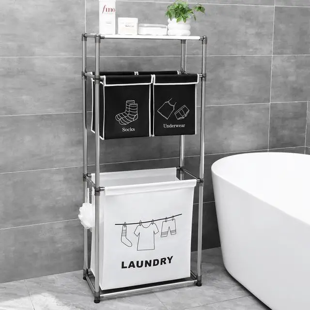 Alt view image 4 of 7 - Laundry Hamper 3 Tier Laundry Sorter with 4 Removable Bags for Organizing Clothes, Laundry, Lights, Darks ,Three hooks