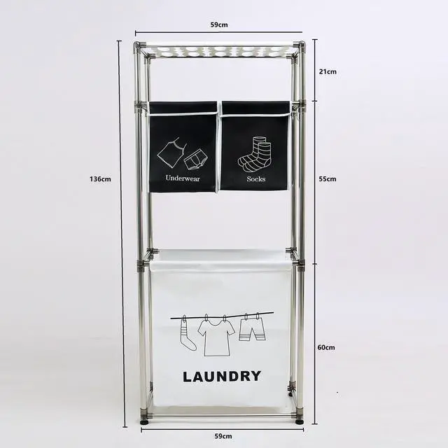 Alt view image 6 of 7 - Laundry Hamper 3 Tier Laundry Sorter with 4 Removable Bags for Organizing Clothes, Laundry, Lights, Darks ,Three hooks