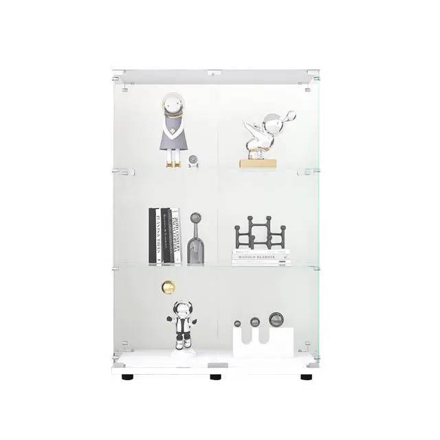 Alt view image 4 of 7 - Two-door Glass Display Cabinet 3 Shelves with Door, Floor Standing Curio Bookshelf for Living Room Bedroom Office, 49.3"*31.7"*14.3", White