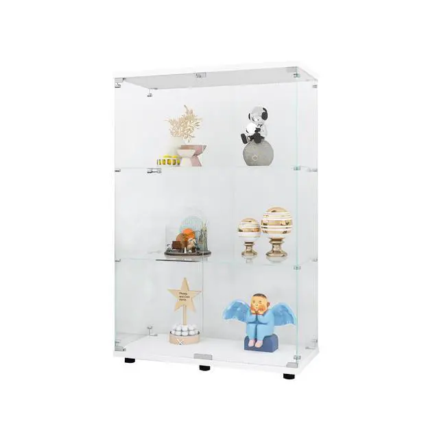 Alt view image 3 of 7 - Two-door Glass Display Cabinet 3 Shelves with Door, Floor Standing Curio Bookshelf for Living Room Bedroom Office, 49.3"*31.7"*14.3", White