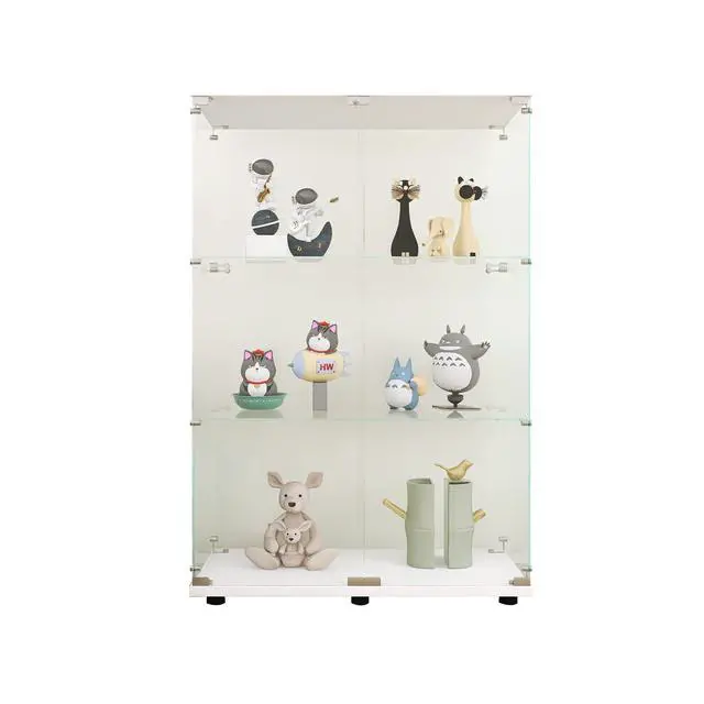 Alt view image 5 of 7 - Two-door Glass Display Cabinet 3 Shelves with Door, Floor Standing Curio Bookshelf for Living Room Bedroom Office, 49.3"*31.7"*14.3", White