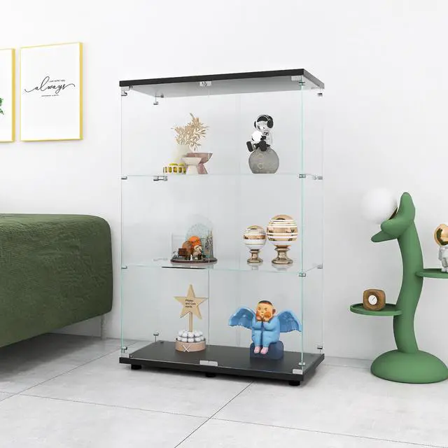 Main image of Two-door Glass Display Cabinet 3 Shelves with Door, Floor Standing Curio Bookshelf for Living Room Bedroom Office, 49.3"*31.7"*14.3",Black