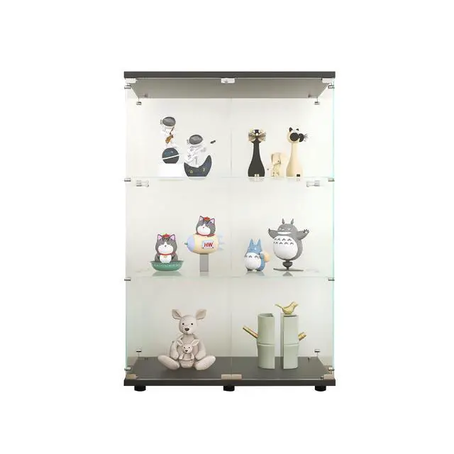 Alt view image 2 of 7 - Two-door Glass Display Cabinet 3 Shelves with Door, Floor Standing Curio Bookshelf for Living Room Bedroom Office, 49.3"*31.7"*14.3",Black