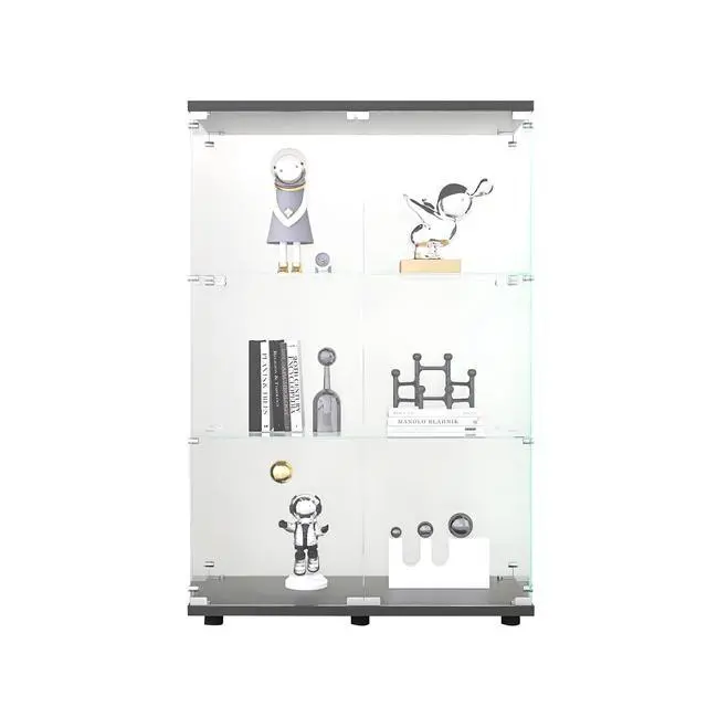 Alt view image 3 of 7 - Two-door Glass Display Cabinet 3 Shelves with Door, Floor Standing Curio Bookshelf for Living Room Bedroom Office, 49.3"*31.7"*14.3",Black