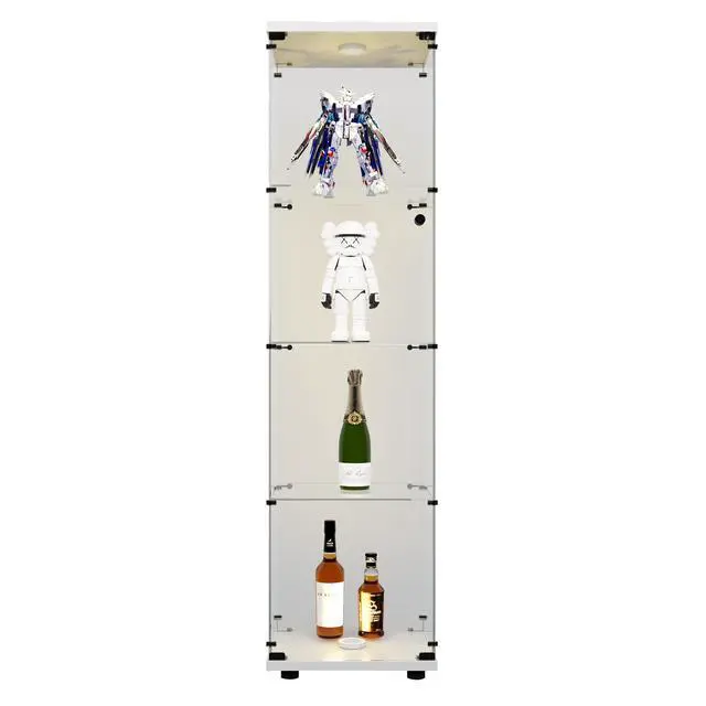 Alt view image 2 of 7 - LED lights Glass Display Cabinet 4 Shelves with Door, Floor Standing Curio Bookshelf for Living Room Bedroom Office, 64.7"*16.7"*14.3"
white