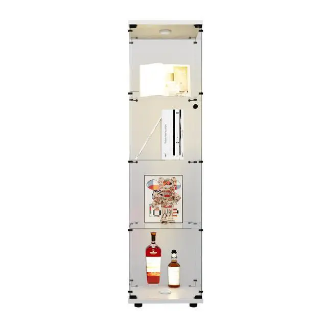 Alt view image 3 of 7 - LED lights Glass Display Cabinet 4 Shelves with Door, Floor Standing Curio Bookshelf for Living Room Bedroom Office, 64.7"*16.7"*14.3"
white