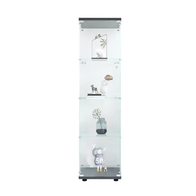 Alt view image 5 of 7 - Glass Display Cabinet 4 Shelves with Door, Floor Standing Curio Bookshelf for Living Room Bedroom Office, 64.7"*16.7"*14.3", Black