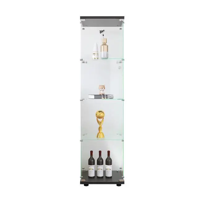 Alt view image 7 of 7 - Glass Display Cabinet 4 Shelves with Door, Floor Standing Curio Bookshelf for Living Room Bedroom Office, 64.7"*16.7"*14.3", Black