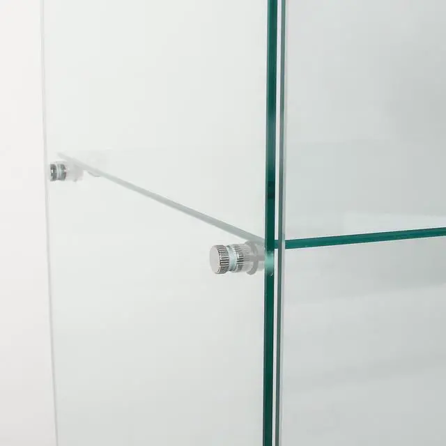Alt view image 2 of 7 - Glass Display Cabinet with 5 Shelves Double Door, Curio Cabinets for Living Room, Bedroom, Office, Black Floor Standing Glass Bookshelf, Quick Installation