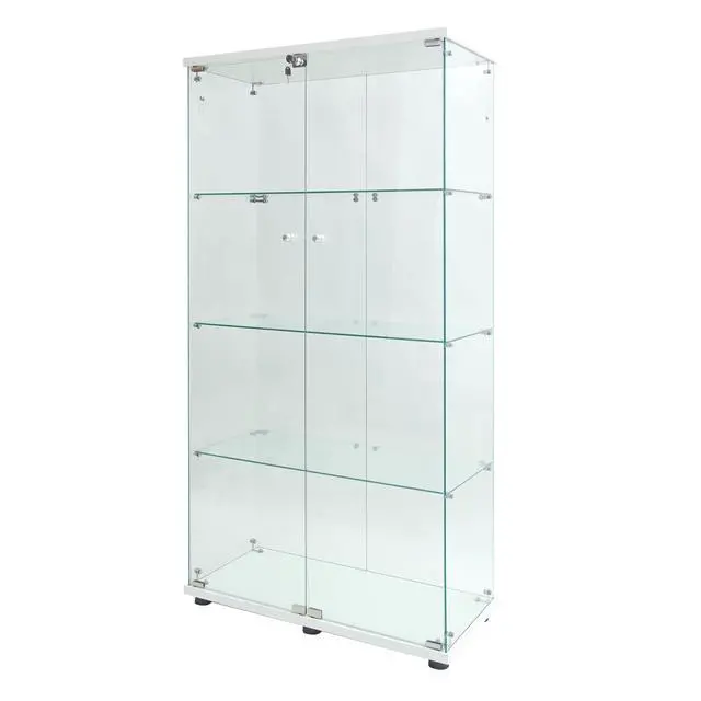 Alt view image 2 of 7 - Two-door LED lights Glass Display Cabinet 4 Shelves with Door, Floor Standing Curio Bookshelf for Living Room Bedroom Office, 64.7"*31.7"*14.3", White