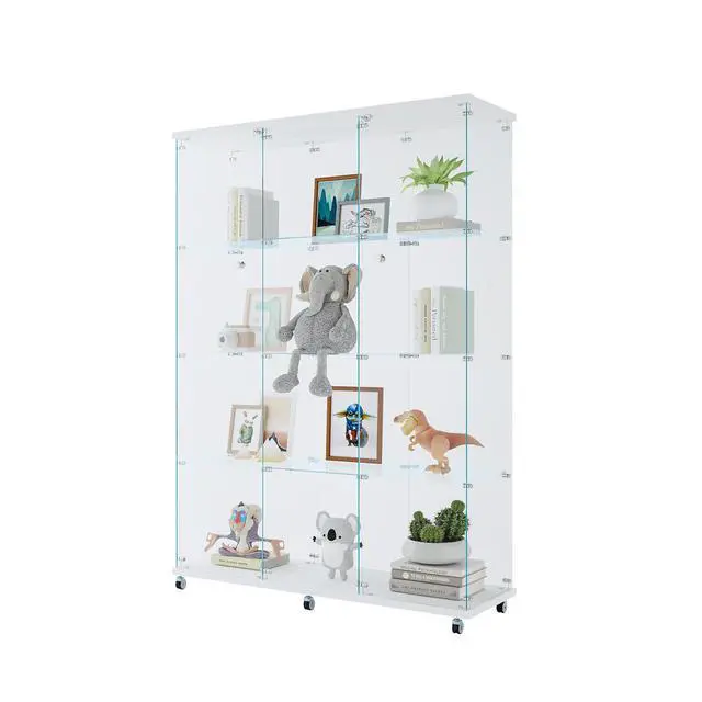 Alt view image 5 of 7 - Glass Display Cabinet with 4 Shelves Extra Large, Curio Cabinets for Living Room, Bedroom, Office, Black Floor Standing Glass Bookshelf, Quick Installation