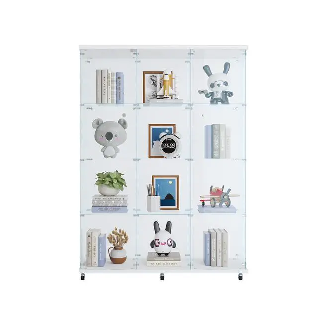 Alt view image 6 of 7 - Glass Display Cabinet with 4 Shelves Extra Large, Curio Cabinets for Living Room, Bedroom, Office, Black Floor Standing Glass Bookshelf, Quick Installation