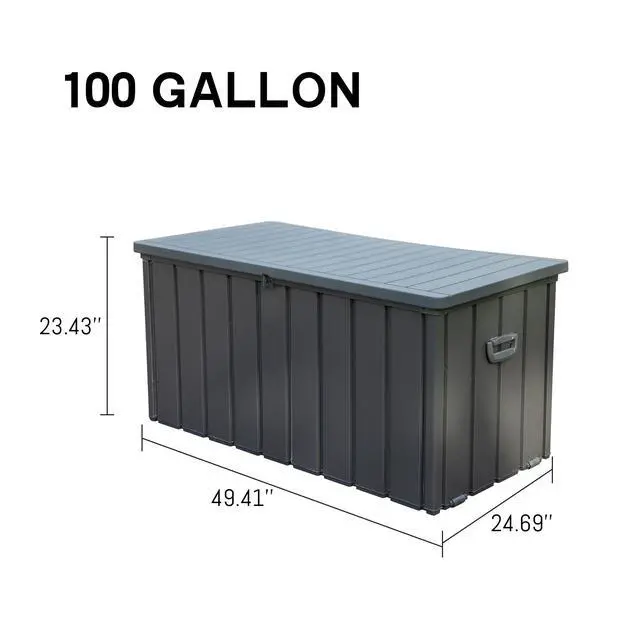 Alt view image 3 of 7 - 100 Gallon Outdoor Storage Deck Box Waterproof, Large Patio Storage Bin for Outside Cushions, Throw Pillows, Garden Tools, Lockable (Dark Gray)