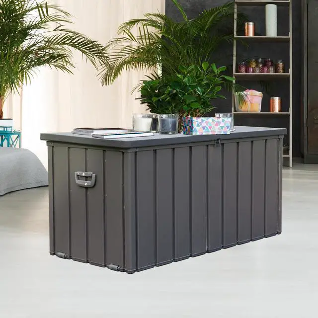 Main image of 100 Gallon Outdoor Storage Deck Box Waterproof, Large Patio Storage Bin for Outside Cushions, Throw Pillows, Garden Tools, Lockable (Dark Gray)