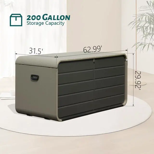 Alt view image 6 of 7 - 200 Gallon Plastic Deck Box, Large Patio Storage Box with Lock, Wheels & Waterproof Lid for Outdoor Cushions, Garden and Pool Supplies (Gray)