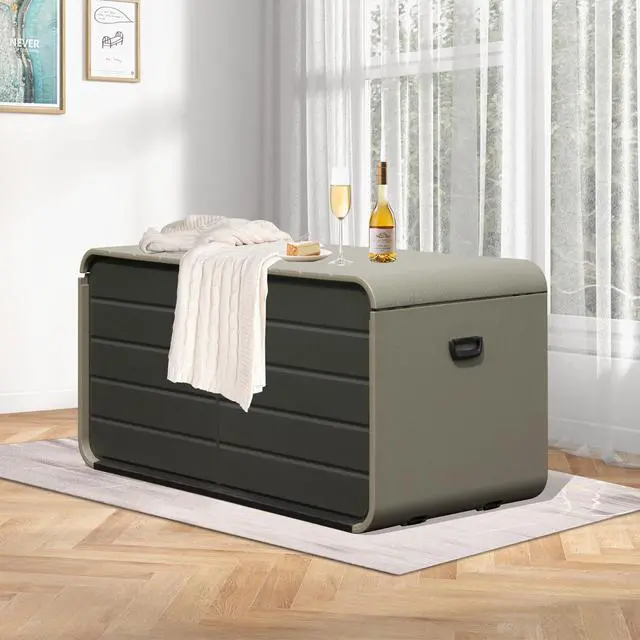 Alt view image 5 of 7 - 200 Gallon Plastic Deck Box, Large Patio Storage Box with Lock, Wheels & Waterproof Lid for Outdoor Cushions, Garden and Pool Supplies (Gray)