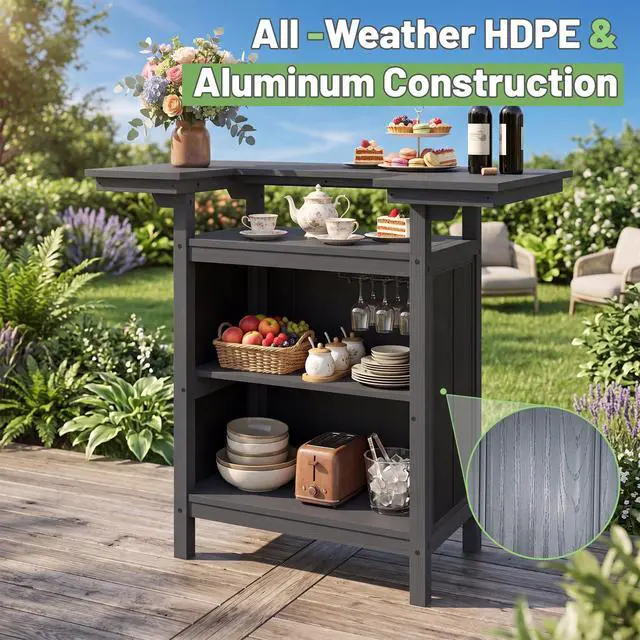 Alt view image 4 of 7 - Outdoor Bar, Patio Bar, Outdoor Kitchen Island, Outside Bar, Backyard Bar, HDPE & Aluminum Frame for Entertaining