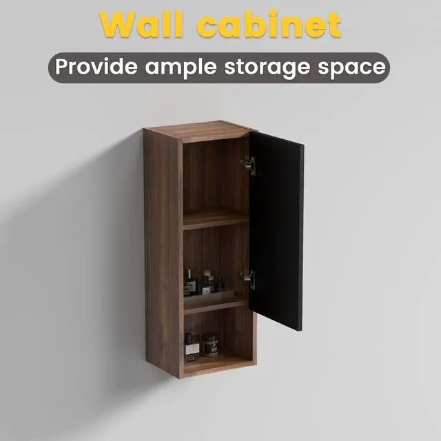 Alt view image 4 of 7 - CC1014S110.309 Black & Walnut Bathroom Floating Side Cabinet, Wall-mounted Bathroom Storage Cabinet for Small Space, KD