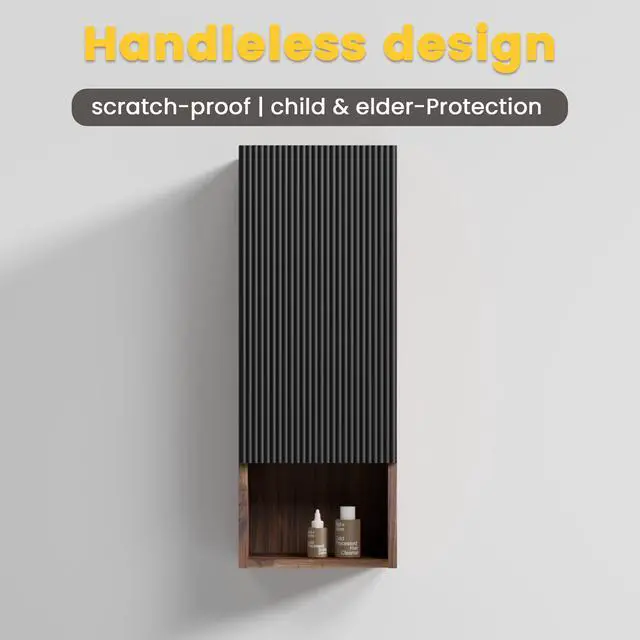 Alt view image 3 of 7 - CC1014S110.309 Black & Walnut Bathroom Floating Side Cabinet, Wall-mounted Bathroom Storage Cabinet for Small Space, KD