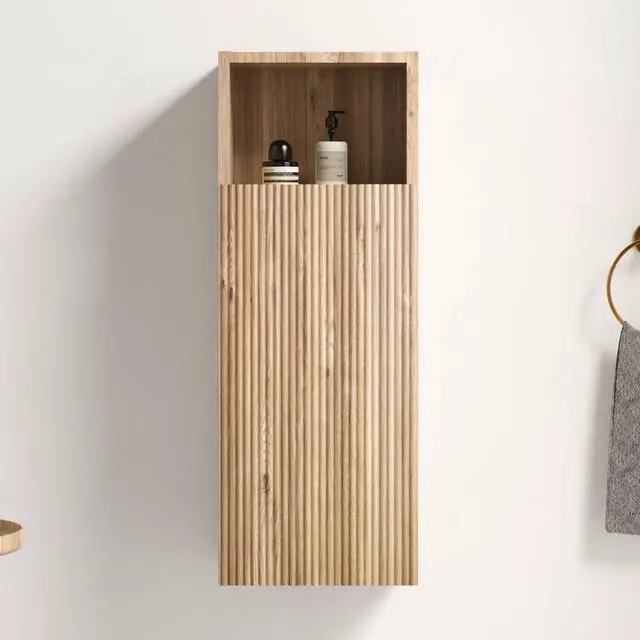 Main image of CC1014S112310 Rough Oak&Rough Oak Bathroom Floating Side Cabinet, Wall-mounted Bathroom Storage Cabinet for Small Space, KD