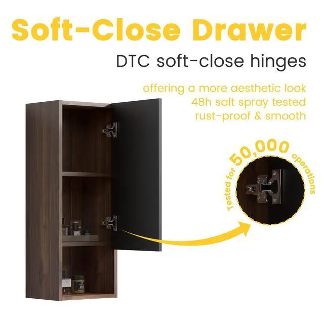 Alt view image 6 of 7 - CC1014S110.309 Black & Walnut Bathroom Floating Side Cabinet, Wall-mounted Bathroom Storage Cabinet for Small Space, KD