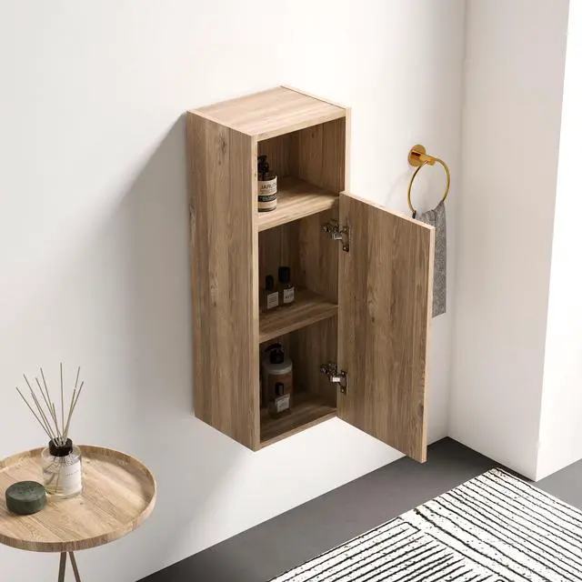 Alt view image 2 of 7 - CC1014S112310 Rough Oak&Rough Oak Bathroom Floating Side Cabinet, Wall-mounted Bathroom Storage Cabinet for Small Space, KD