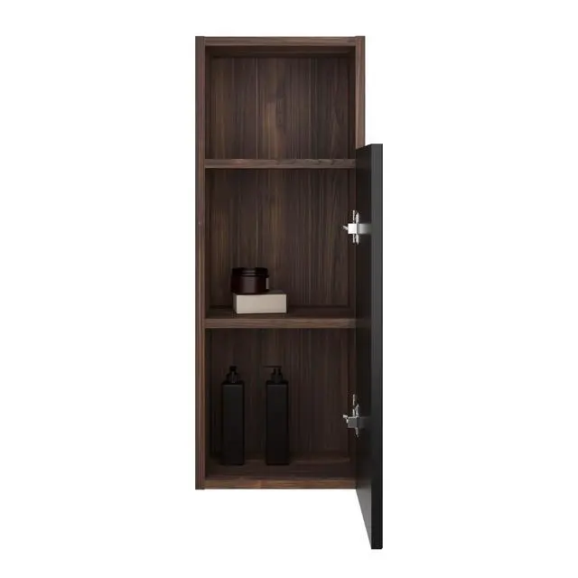Alt view image 7 of 7 - CC1014S110.309 Black & Walnut Bathroom Floating Side Cabinet, Wall-mounted Bathroom Storage Cabinet for Small Space, KD