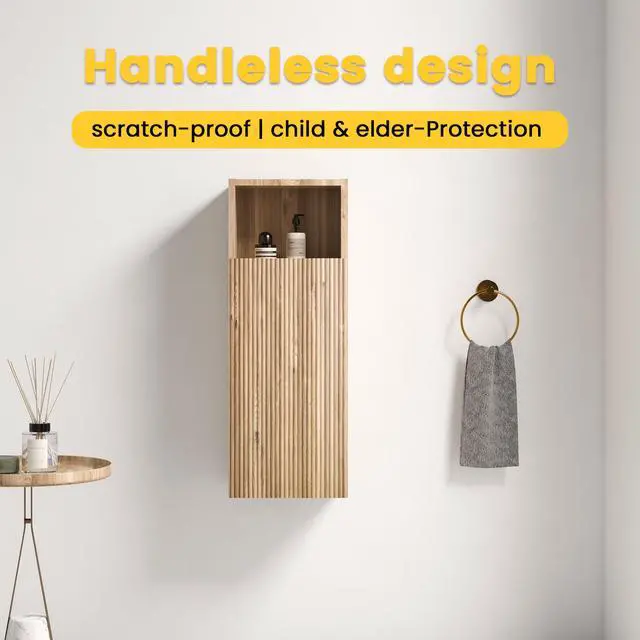 Alt view image 3 of 7 - CC1014S112310 Rough Oak&Rough Oak Bathroom Floating Side Cabinet, Wall-mounted Bathroom Storage Cabinet for Small Space, KD