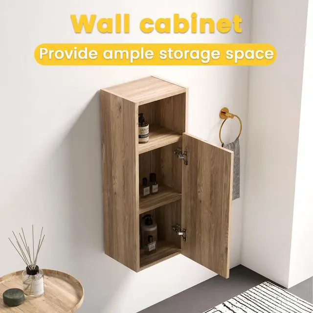 Alt view image 4 of 7 - CC1014S112310 Rough Oak&Rough Oak Bathroom Floating Side Cabinet, Wall-mounted Bathroom Storage Cabinet for Small Space, KD