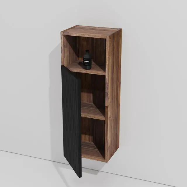 Alt view image 2 of 7 - CC1014S110.309 Black & Walnut Bathroom Floating Side Cabinet, Wall-mounted Bathroom Storage Cabinet for Small Space, KD