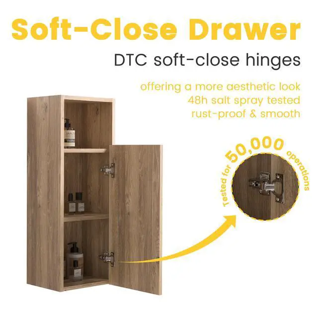 Alt view image 6 of 7 - CC1014S112310 Rough Oak&Rough Oak Bathroom Floating Side Cabinet, Wall-mounted Bathroom Storage Cabinet for Small Space, KD