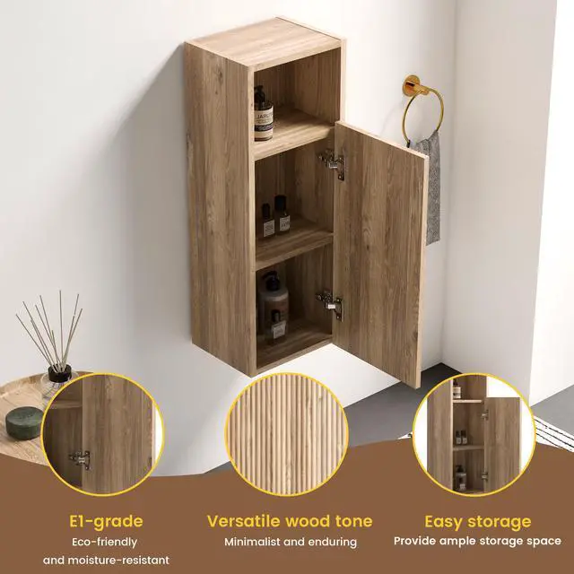Alt view image 5 of 7 - CC1014S112310 Rough Oak&Rough Oak Bathroom Floating Side Cabinet, Wall-mounted Bathroom Storage Cabinet for Small Space, KD