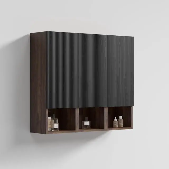 Main image of CC1014S110.309 Black & Walnut Bathroom Floating Side Cabinet, Wall-mounted Bathroom Storage Cabinet for Small Space, KD