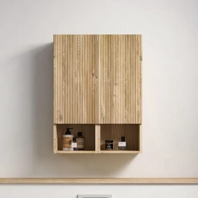 Main image of CC1014S112310 Rough Oak & Rough Oak Bathroom Floating 2-piece Side Cabinet Set, Wall-mounted Bathroom Storage Cabinet for Small Space, KD