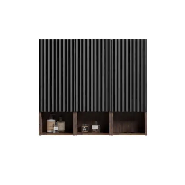 Alt view image 7 of 7 - CC1014S110.309 Black & Walnut Bathroom Floating Side Cabinet, Wall-mounted Bathroom Storage Cabinet for Small Space, KD