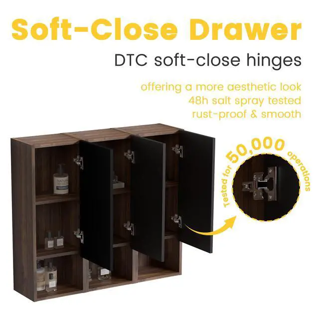 Alt view image 6 of 7 - CC1014S110.309 Black & Walnut Bathroom Floating Side Cabinet, Wall-mounted Bathroom Storage Cabinet for Small Space, KD