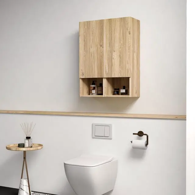 Alt view image 3 of 7 - CC1014S112310 Rough Oak & Rough Oak Bathroom Floating 2-piece Side Cabinet Set, Wall-mounted Bathroom Storage Cabinet for Small Space, KD