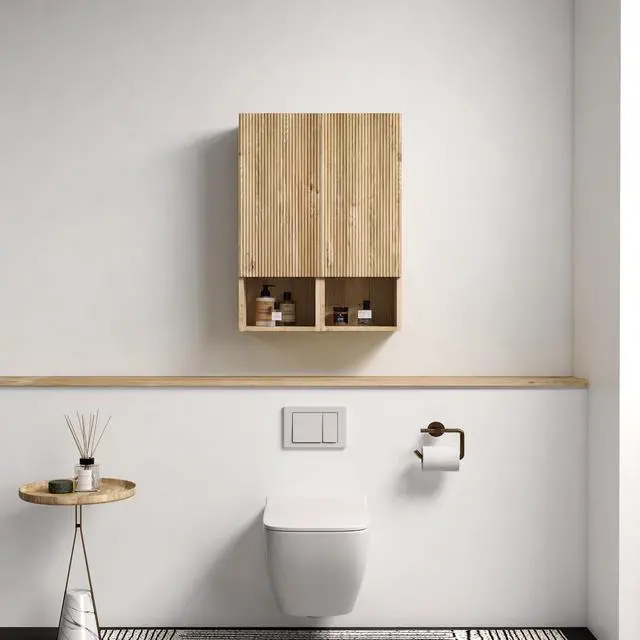 Alt view image 2 of 7 - CC1014S112310 Rough Oak & Rough Oak Bathroom Floating 2-piece Side Cabinet Set, Wall-mounted Bathroom Storage Cabinet for Small Space, KD