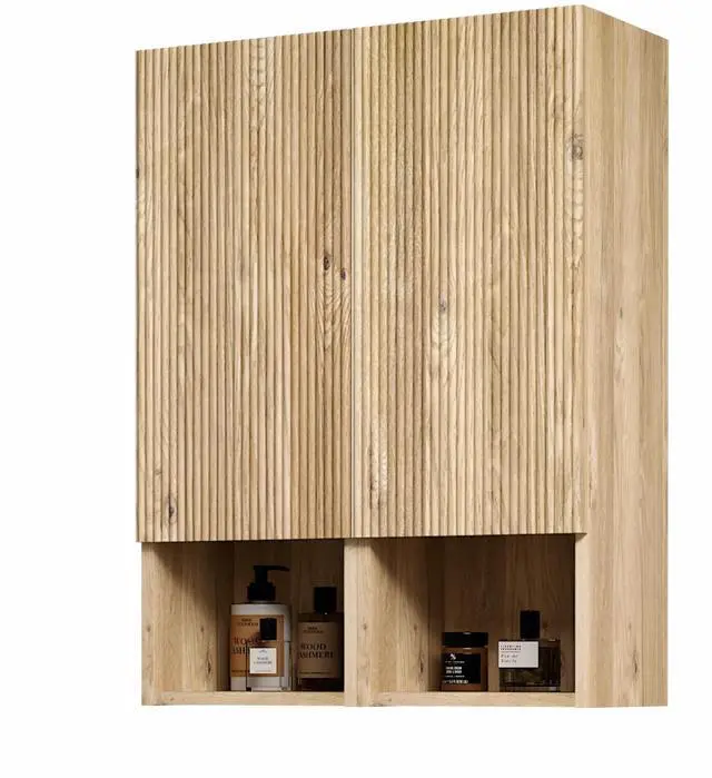Alt view image 5 of 7 - CC1014S112310 Rough Oak & Rough Oak Bathroom Floating 2-piece Side Cabinet Set, Wall-mounted Bathroom Storage Cabinet for Small Space, KD